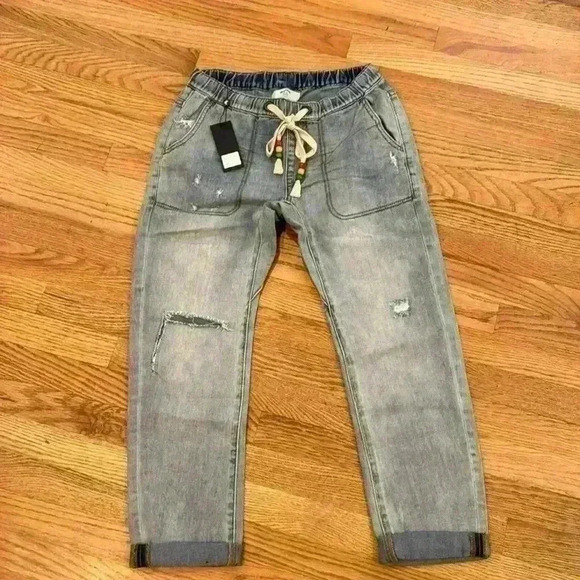 New One Teaspoon Shabbies Drawstring Boyfriend Destroyed Cuffed Montana Blue XS - Picture 1 of 14